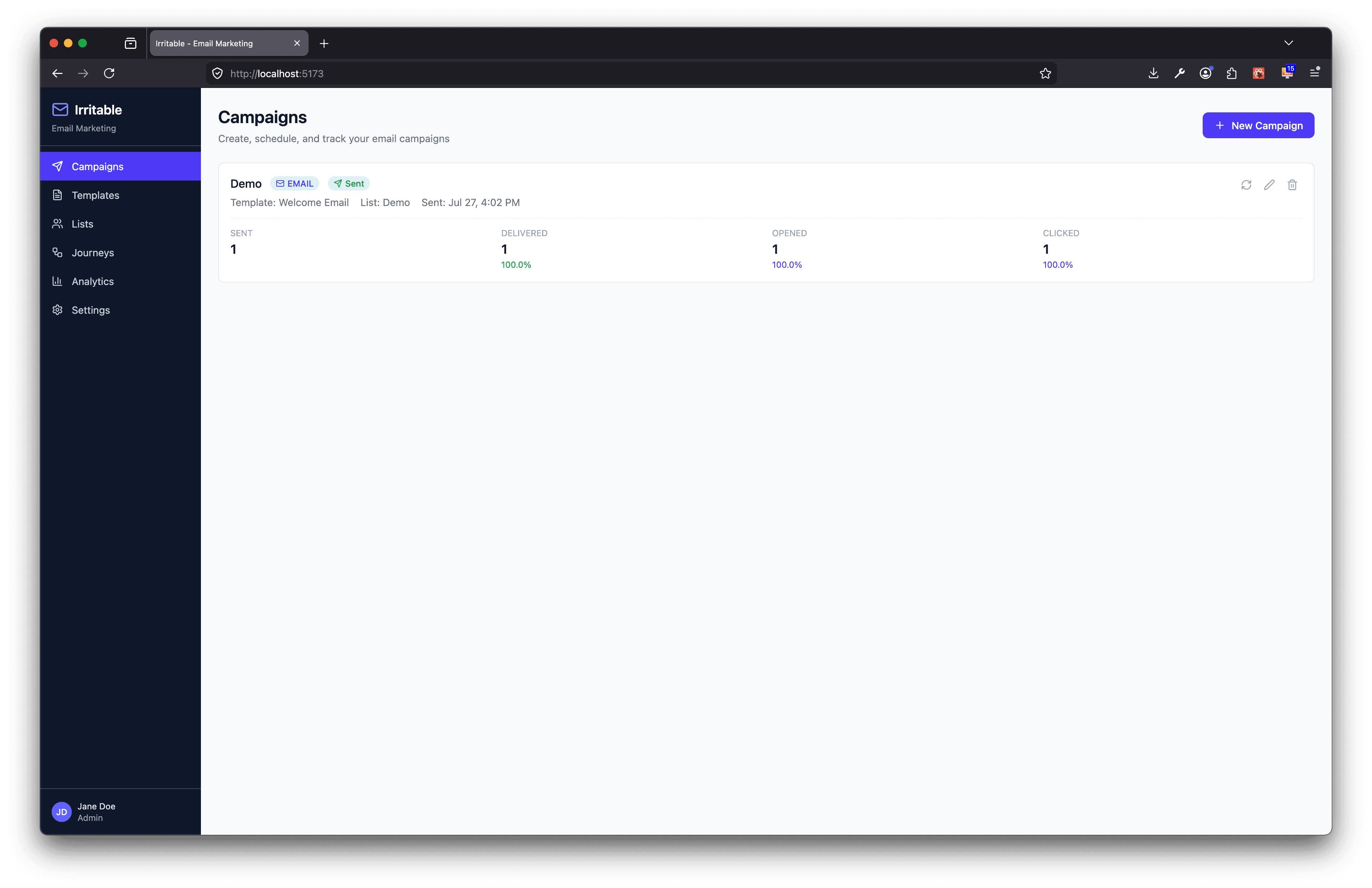 Resend Email Marketing - Irritable screenshot